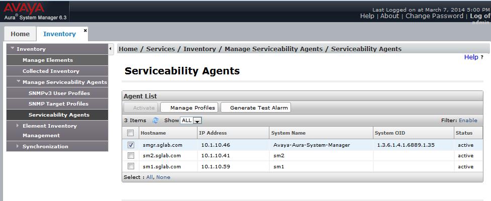 4. Navigate to Inventory Manage Serviceability Agents