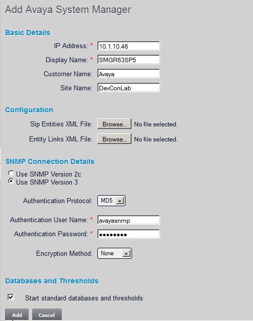 4. In this test configuration, the following entries are added for System Manager with the Display Name SMGR63SP5 and with the IP addresses as 10.1.10.46.