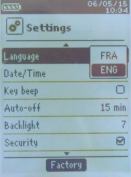 4. Set the instrument The instrument is on. With the arrow keys, go to Configuration menu. Press OK. 4.1 Set language Configuration screen is displayed.
