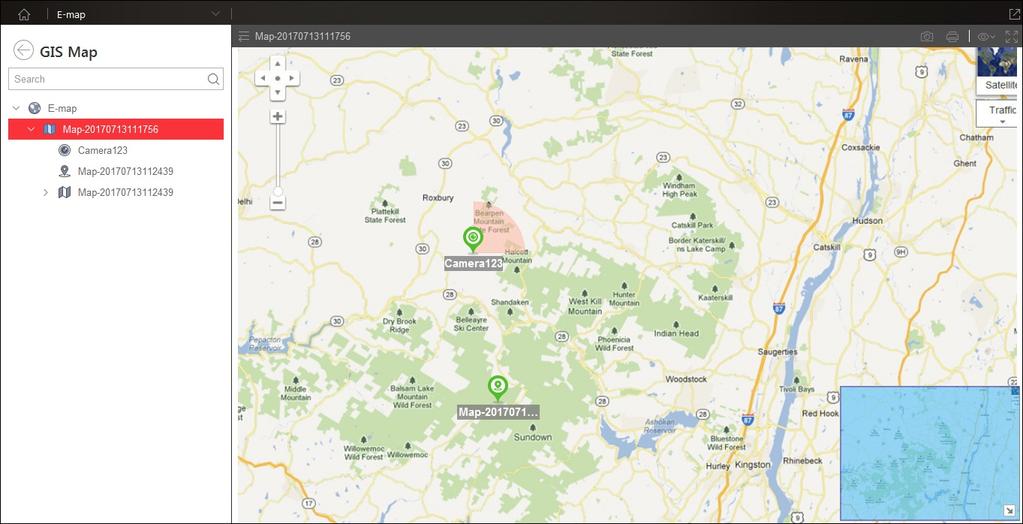 Viewing E-map When you enter the current site map or Remote Site map, you can get the live view of the cameras on the site map, and you will get a notification message from the map when an alarm is