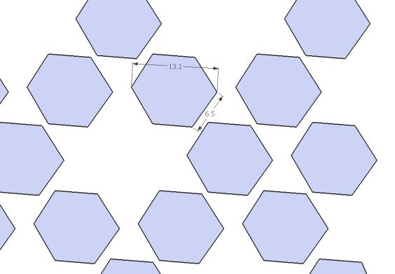 For the hexagonal polygon cases, the floes were all the same size, with a characteristic dimension of 1.1m.
