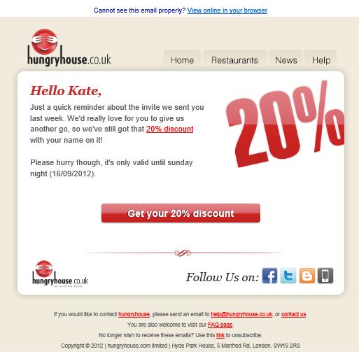 the benefits of HungryHouse Conversion call to action Short reminder