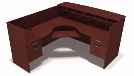 11-2 Extended corner desk with step in arc front, glazed panels and curved transaction top 11-3 Step in