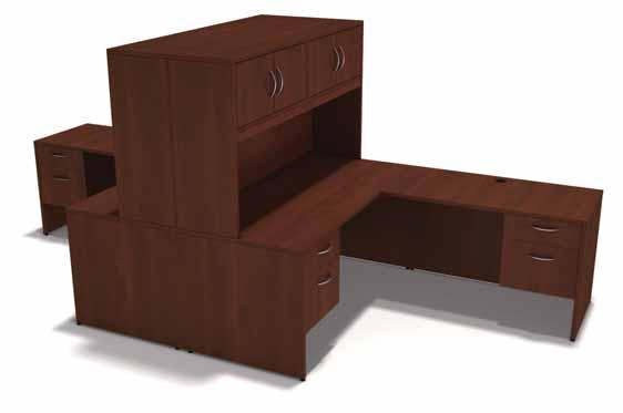 main desk, return with drawer storage, storage tower, hutch with pidgeon