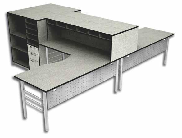 concave desk, open return, riser hutch with pidgeon hole organizer, custom storage unit 9-4 Metal