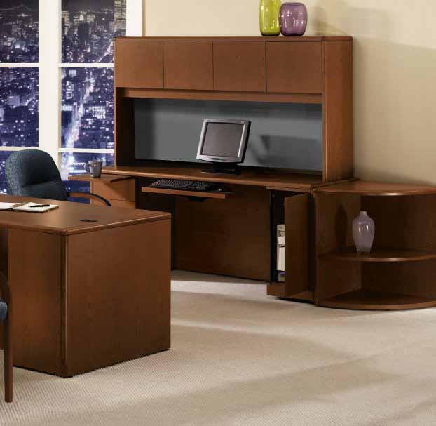 And the price point will even satisfy your colleagues in accounting. Above: Desk/Credenza with Full Pedestals in Henna Cherry.