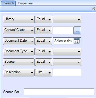 Library: The available fields are a pick list limited to those libraries where the user is able to view some or all of the document types.