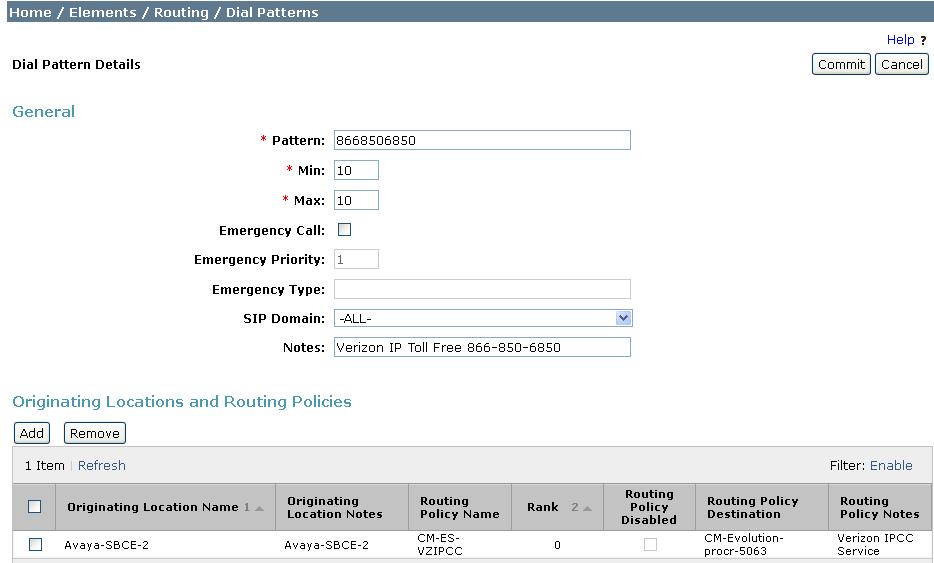 6.8. Dial Patterns To view or change dial patterns, select Routing Dial Patterns.