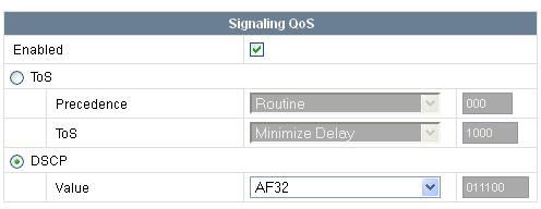 In the Signaling QoS screen, select DSCP and select the desired Value for Signaling QoS from the