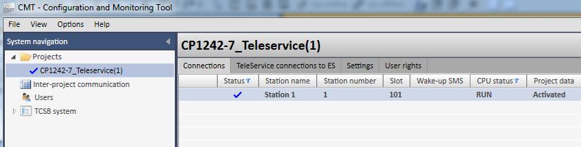TeleControl server in the central station. WAN-IP-ADDRESS 6. Select the station CP1242-7_Teleservice. 7. Download the project into the remote station.