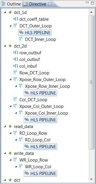 Lab #1: Design Optimization Figure 126 Updated Optimization Directives for DCT Loop Pipelines 5.