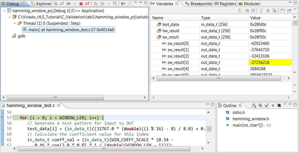 Step 3: Run the C Debugger The Step Into button (Figure 41) can be used to step through the code line-by-line. Figure 41 The Debug Step Into Button 4. 5. 6.