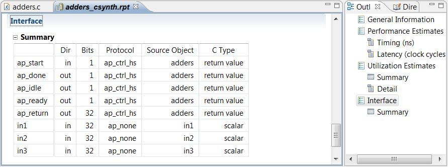 Step 2: Create and Review the Default Block-Level I/O Protocol The Interface summary and Outline tab are shown in Figure 59.