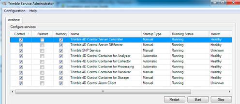2. Check if all services are running if any service is not running, start it. If any service does not start, check the event viewer and, if required, email infrastructure_support@trimble.com. 3.