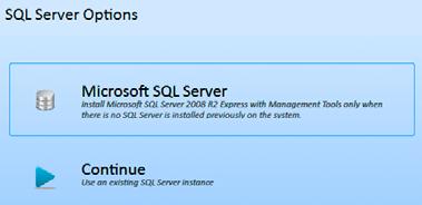 Installing Microsoft SQL Server 2008 R2 Express With every installation, decide if you want to install the Microsoft SQL Server or if you want to continue using an existing SQL Server: Trimble 4D