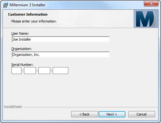 The installation program displays the Customer Information page: Figure 31: Customer Information page of the