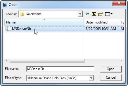 Navigate to the following folder and open the M3Doc file, as shown in Figure 43: C:\Program Files\Millennium