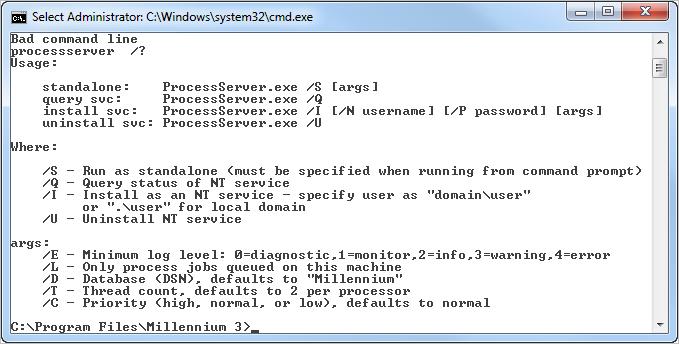 Chapter 6 Figure 45: Command window (cmd.exe) b. Change the directory to the folder where you installed Millennium 3. c.