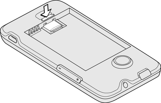 4. Carefully insert the microsd card into the slot, and then press the latch to lock the slot and secure the card in place. 5. Re-install the battery and the back cover.