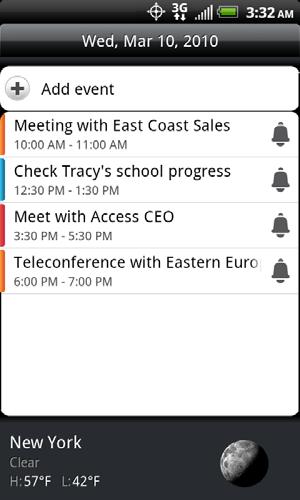 Agenda view shows a list of all your events in chronological order. When in Day view, slide left or right across the screen to view earlier or later days.