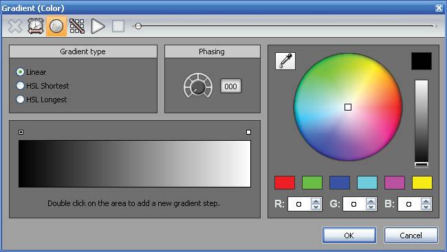 4.2.2.2.2. Gradient This effect allows you to create a fade between DMX values (color, positions...). In the case of a color gradient, it is possible to add more points.