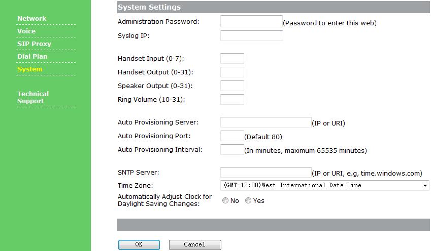 Fig 5.2.7 System Setting Administration Password Password to access settings, with the maximum length of 32 characters. Syslog IP Set the syslog server IPaddress.