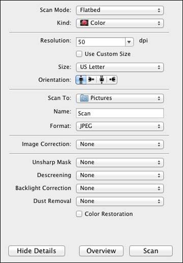 4. Select the Scan Mode setting indicating where you placed your original (if available).