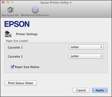 3. Select the paper size you loaded in each paper source as the Paper Size Loaded.