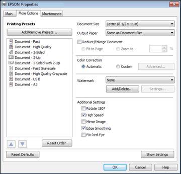Print Density Adjustments - Windows When you select the User-Defined setting(workforce WF-7520 only), you can select any of the available options on the Print Density Adjustment window to adjust the