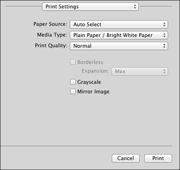 9. Select the Paper Source you wish to print from. Note: On the WF-7520, if you use the Auto Select setting, you need to set a paper size for each source.
