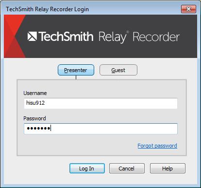 The TechSmith Relay Recorder Login window will appear. (Figure 11).