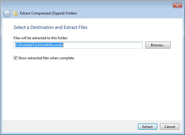 9. Select a destination (on the USB stick itself) to extract all the files to and then click Extract.