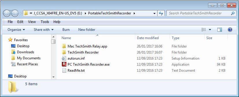 Figure 8 - The contents of the PortableTechSmithRelay folder once extracted Making a Recording using the TechSmith Relay Recorder To make a recording using the TechSmith