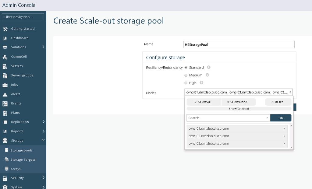 The storage pool will be created. It may be shown as offline with 0 capacity for a few minutes as a background process runs to create the gluster file system and then bring it online.