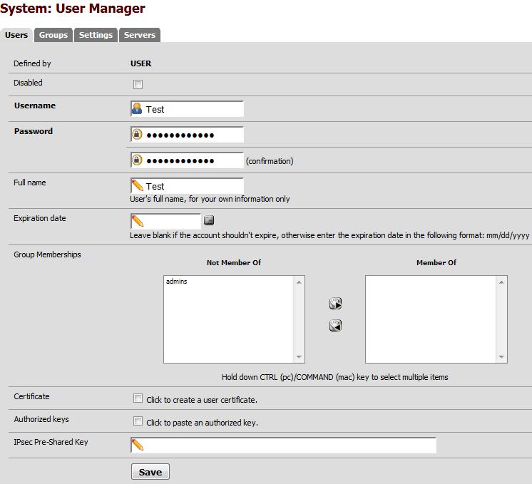 Creating user accounts is done over at System >User Manager under the