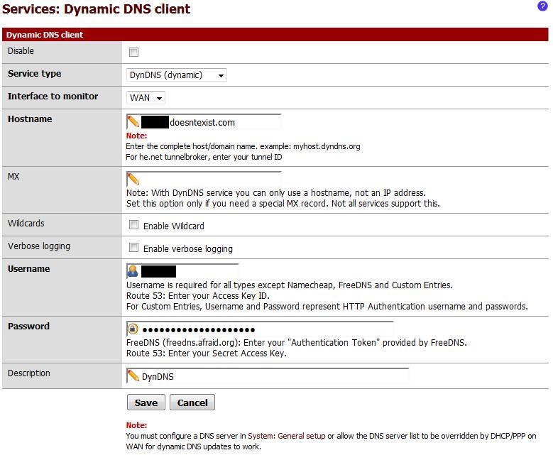 Once you have register a hostname, head over to Services >Dynamic DNS. In here under the DynDNS tab go ahead and add a new entry.