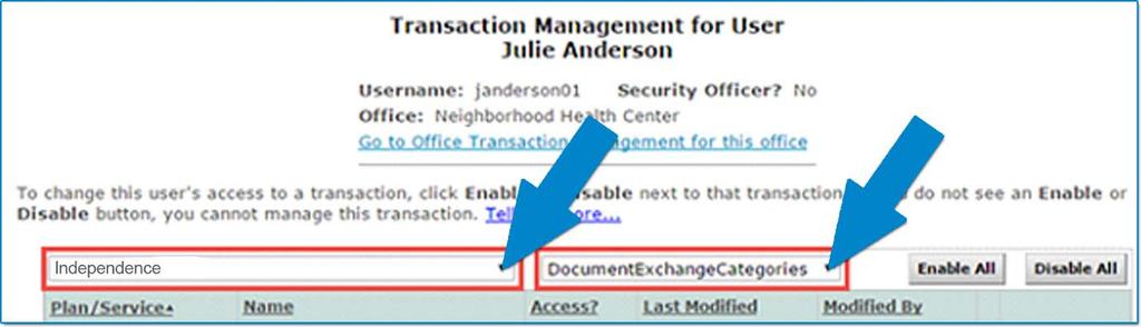 Step 5: Select Independence from the Plans drop-down menu and Document Exchange Categories from the Groups drop-down menu.