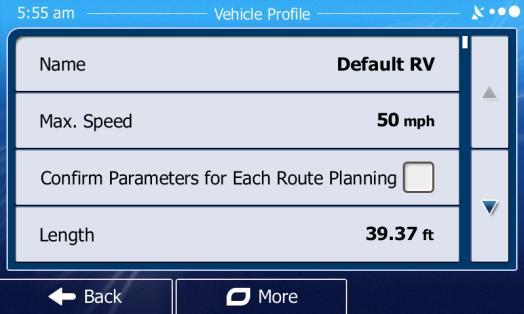 : When enabled, the list of vehicle parameters always appears before route calculation. This helps you quickly adjust the parameters when some of them (the actual weight for instance) often change. 7.