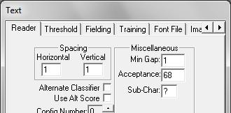 The vertical spacing parameter defines the maximum number of pixels between black patterns to aggregate into a
