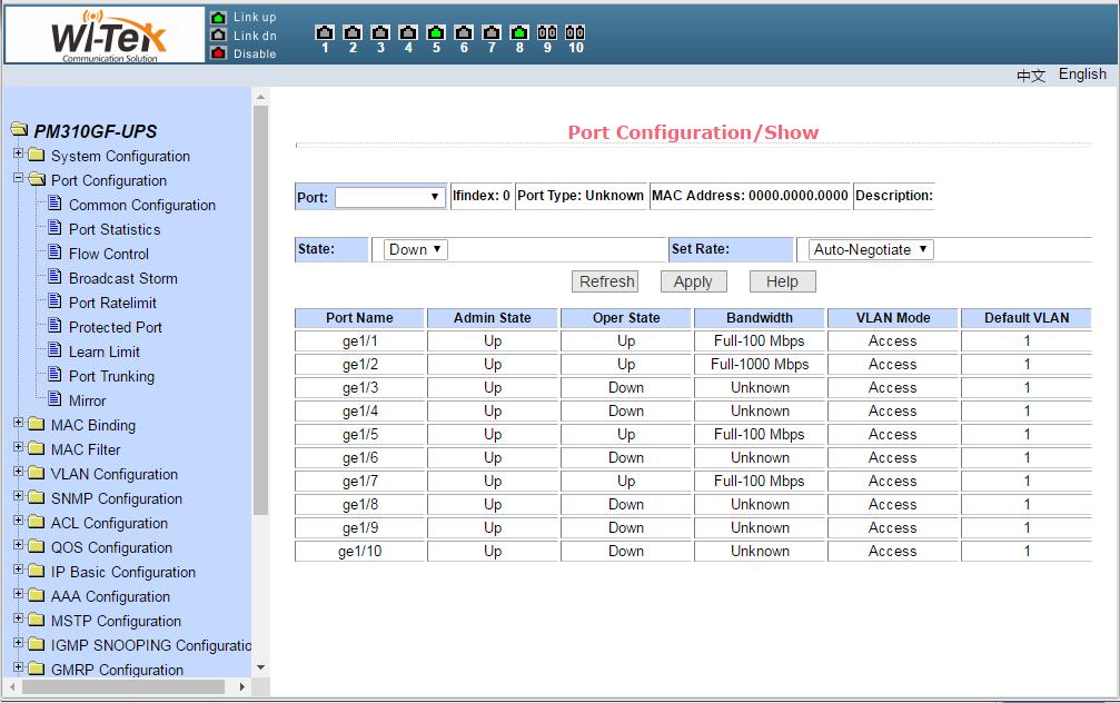 Pic 18 Port configuration/show page (2)Port statistics information page Figure 19 shows