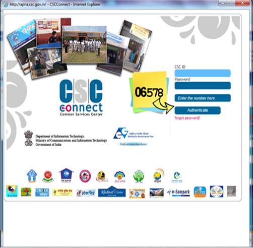 Enter the CSC ID, Password and number