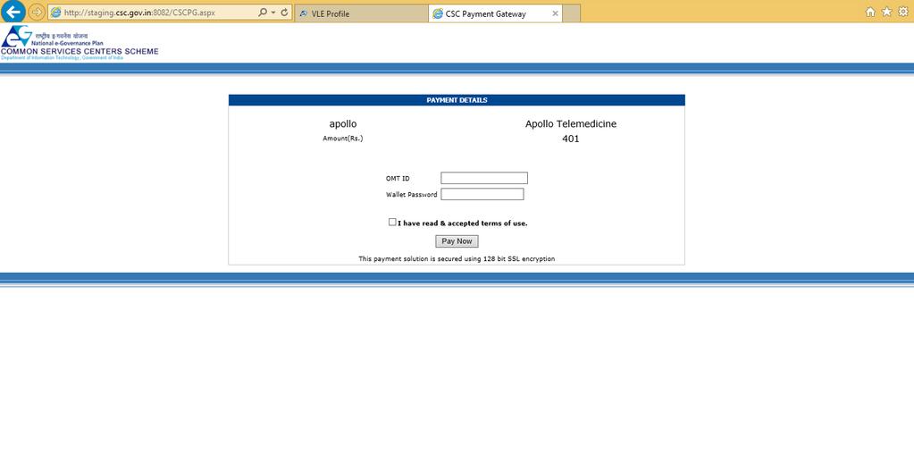 The Payment gateway link will be displayed Enter the PG