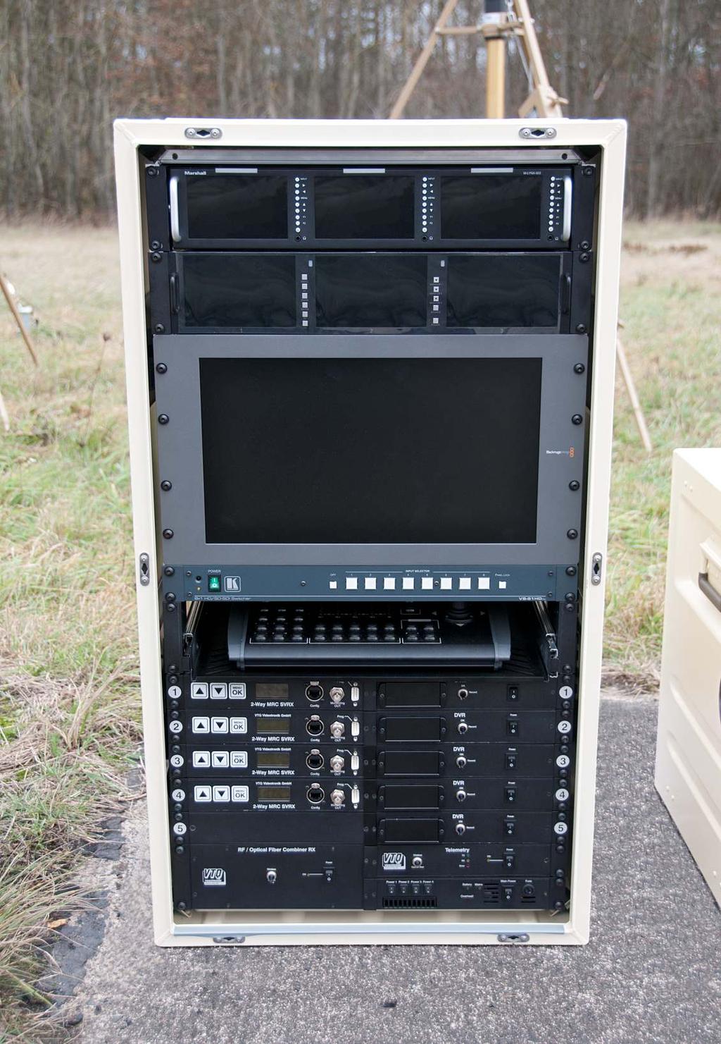 Receiver Rack - Rack is IP 65 from military suppliers ZARGES - Extra anti shock mounted 19" frame - High mobile at all conceivable places built up - Independently 2400Wh battery - Big powerful