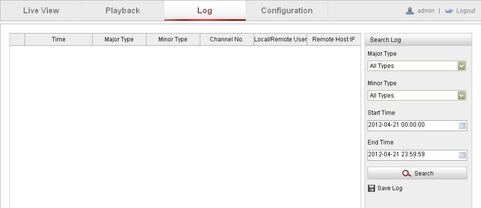 Click on the menu bar to enter log searching interface. Figure 9-1 Log Searching Interface 2.