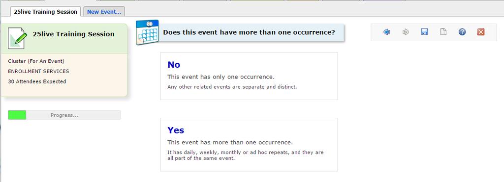 Does this event have more than one occurance? If you are requesting one day/time, select No.
