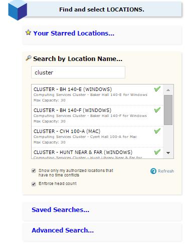 If you need to search for locations, you can search by location name by typing