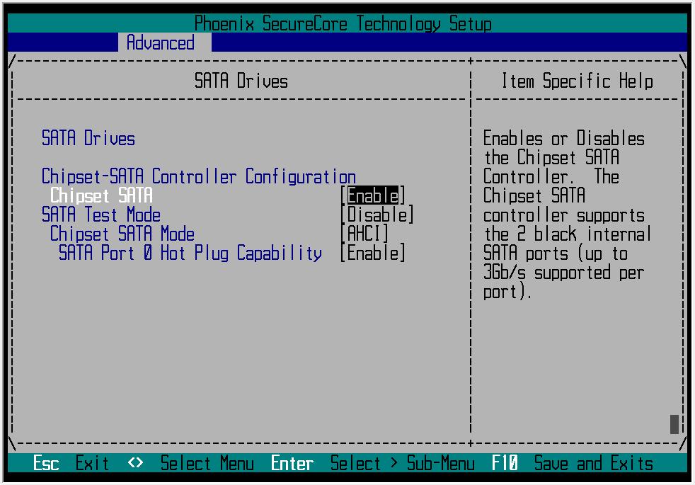 3.6. SATA Configuration Setup From the SATA Configuration screen, press <Enter> to access the sub menu.