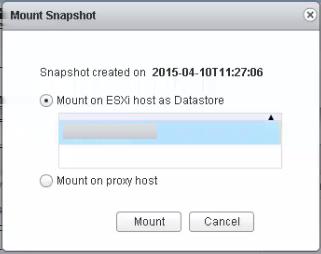 2. Select one of the following options: Mount on ESXi host as Datastore Select from a list of ESXi host managed by the vcenter Server that shares access to the HP