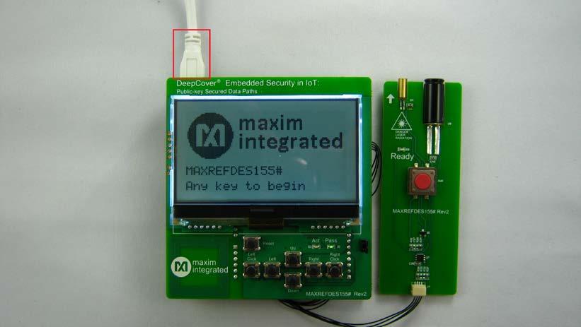 3. Power the MAX32600MBED# through the DEV USB port (Figure 9a). Click any key to begin and the LCD immediately displays the unique Web ID for the MAXREFDES155# mbed shield (Figure 9b).