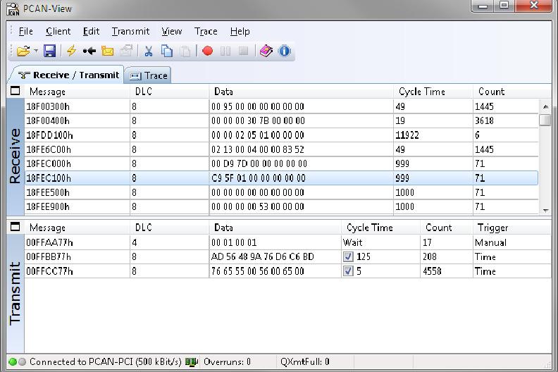 4.1.1 Receive/Transmit Tab Figure 7: Receive/Transmit Tab The Receive/Transmit tab is the main element of PCAN-View.